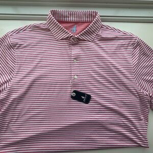 johnnie-O Pink and White Striped Polo Shirt